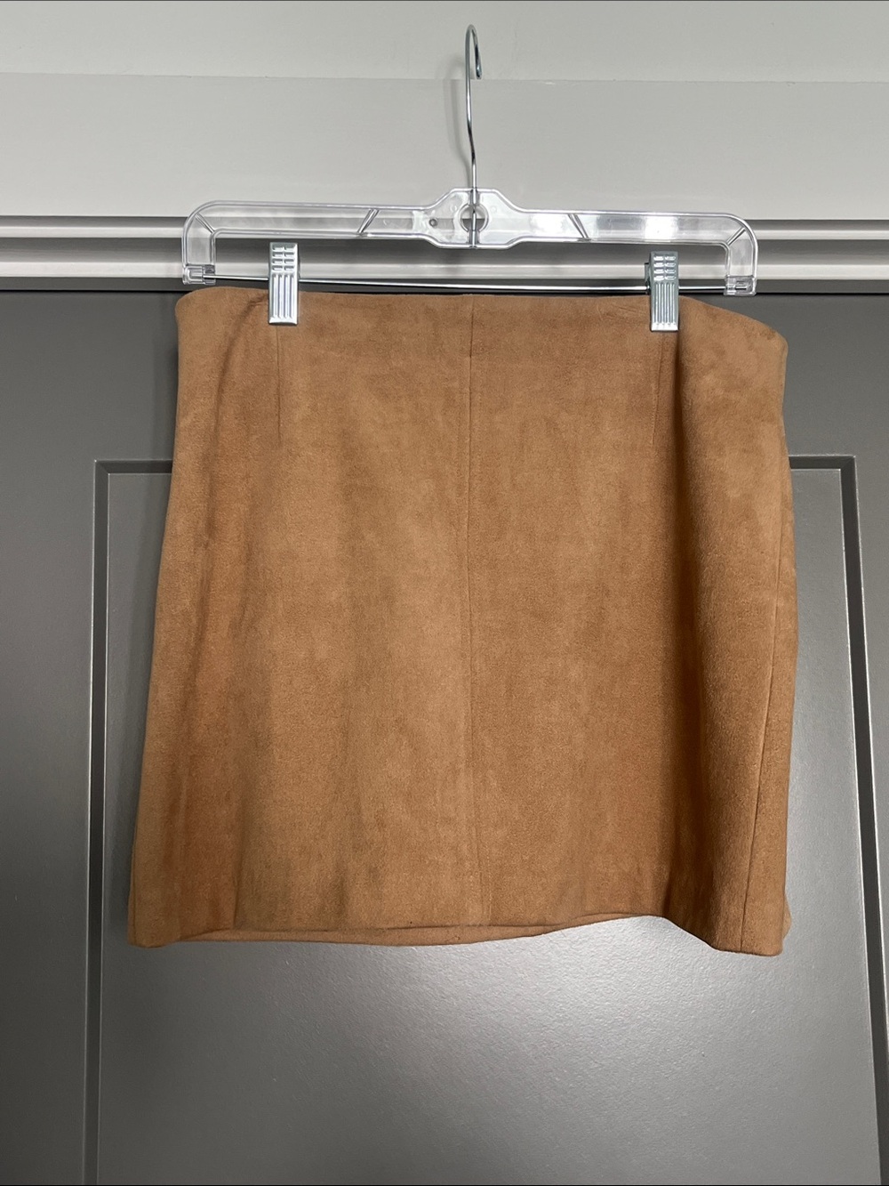 Faux Suede Mini Skirt in Camel Brown